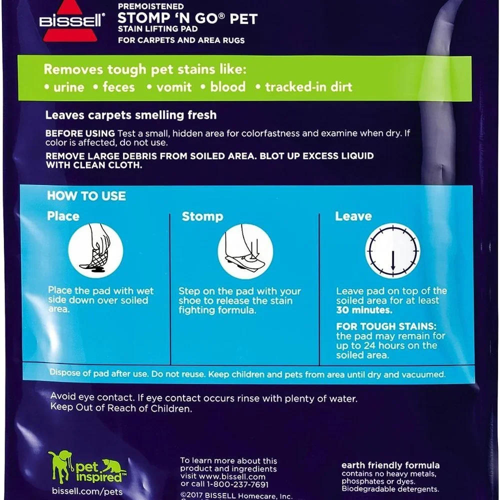 Bissell Stomp 'N Go Pet Stain Lifting Pads +Oxy 1 pad per pack (5 pack lot)